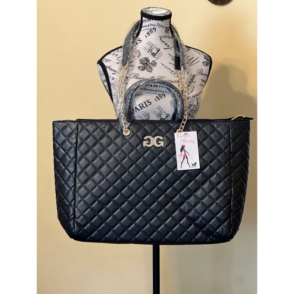 Gilda Paris NWT Black Quilted "G" Logo Quilted Tote MSRP $199 - Picture 10 of 14